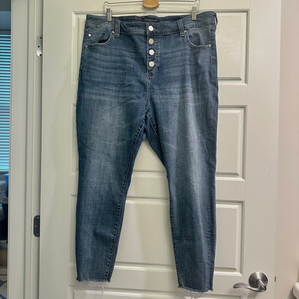 Liverpool Button-fly High-Rise Ankle Denim Jeans Sz 22W
